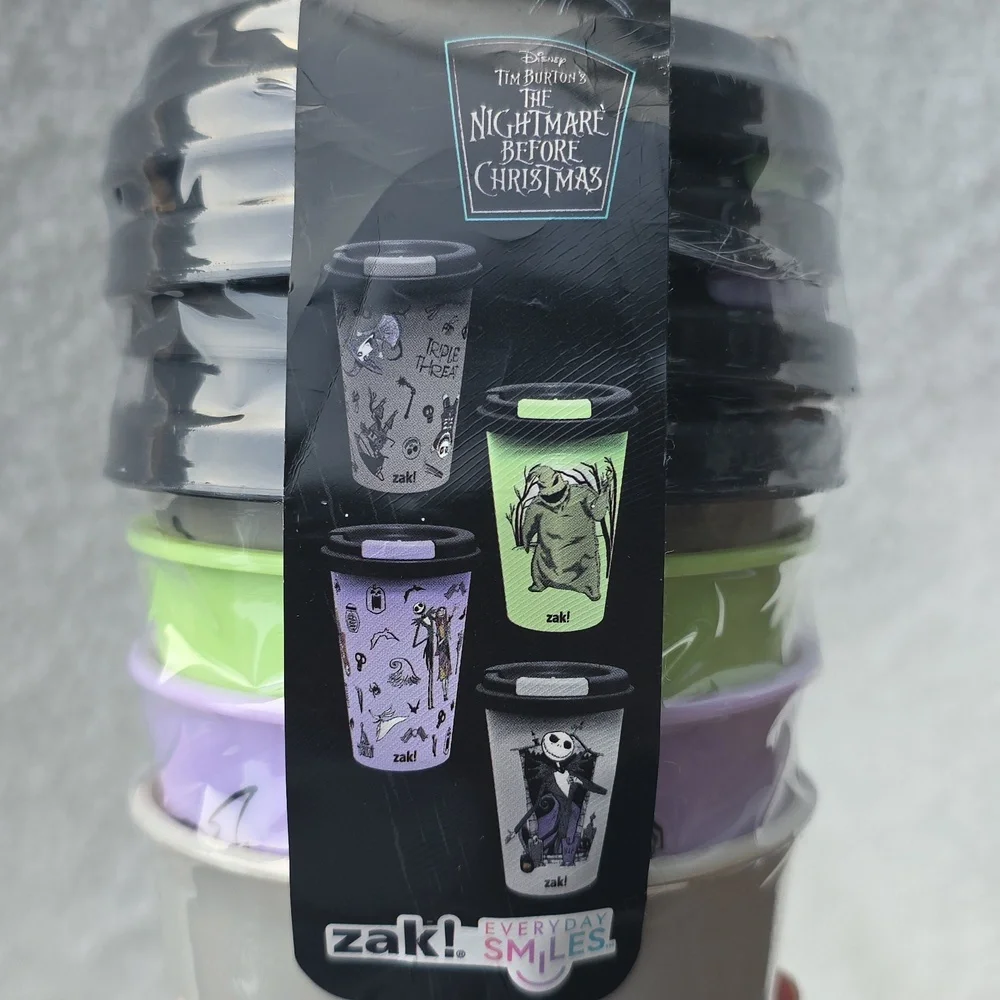 Disney The Nightmare Before Christmas 4 Pack Tumblers W/ Lids Black Green Purple